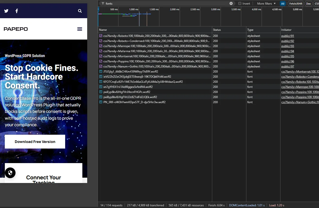 External font requests removed from the page