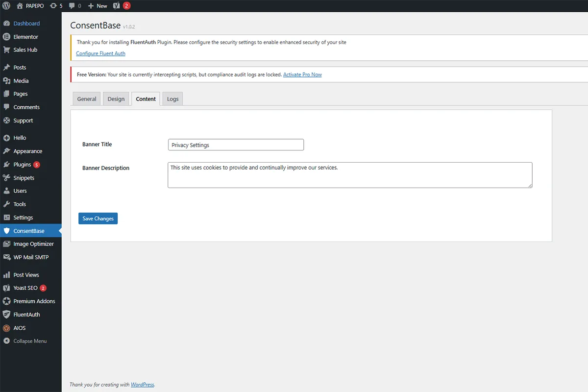 Content: title, description, and button labels.
